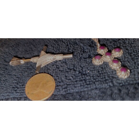 Fine Sterling Silver Taxco Artisan craft Cross Pendant w/ 6 purple Sugilite VTG - Picture 12 of 16